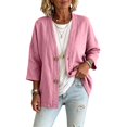 thumbnail image 5 of BRELIL Women's 3/4 Sleeve Button Down Cardigan Open Front Casual Shacket Fall Outfit Loose Knit Top for Women Autumn Vacation, Pink M, 5 of 8