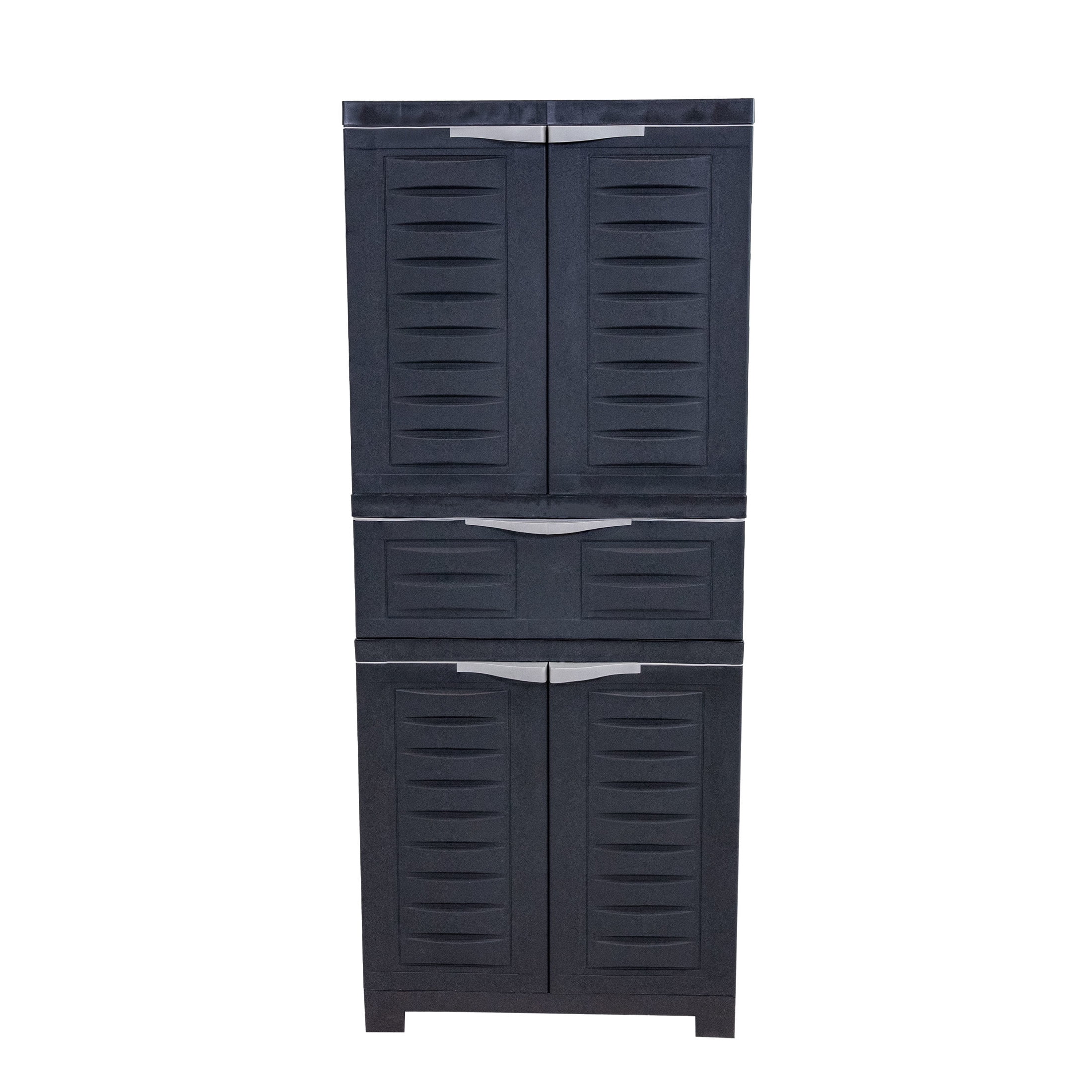 Sunnydaze Adjustable 57" Plastic 2-Shelf 1-Drawer Freestanding Storage Cabinet, Charcoal
