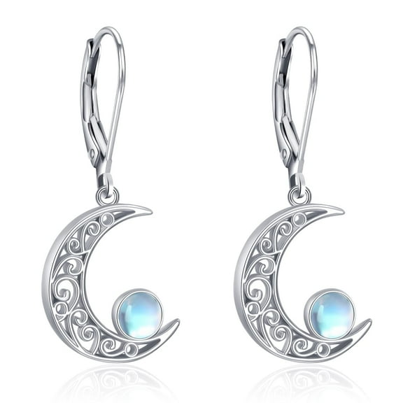 Coachuhhar Celtic Moon Earrings 925 Sterling Silver Crescent Moonstone Leverback Earrings Hypoallergenic Earrings Celtic Jewelry Gifts for Women