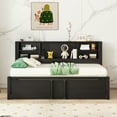 thumbnail image 2 of Bellemave Twin Size Daybed with Trundle and Storage Headboard, Metal Captains Beds Frame with USB Charging Port, Twin Trundle Platform Bed with Bookcase, No Box Spring Needed （Black）, 2 of 7