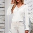 thumbnail image 6 of AherBiu Spring Causal Tops for Women Long Sleeve Crochet V Neck Comfy Loose Tshirt Tunic Blouse, 6 of 7