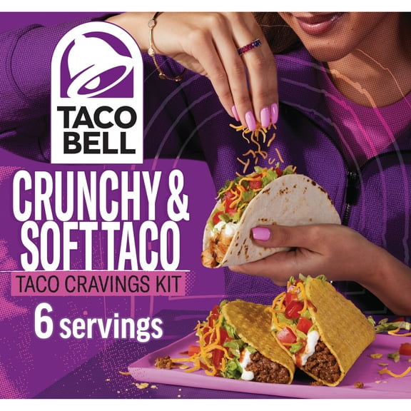 Taco Bell Crunchy & Soft Taco Cravings Kit with 6 Soft Tortillas, 6 Crunchy Taco Shells, Taco Bell Mild Sauce & Seasoning, 12.77 oz Box