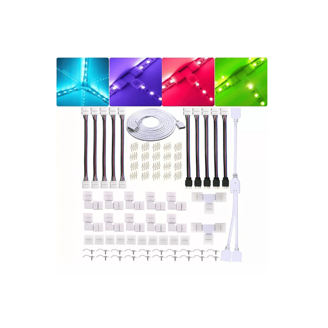 74 Pzs Conector Broche Para Unir Tira Led Rgb 4 Pines 10mm