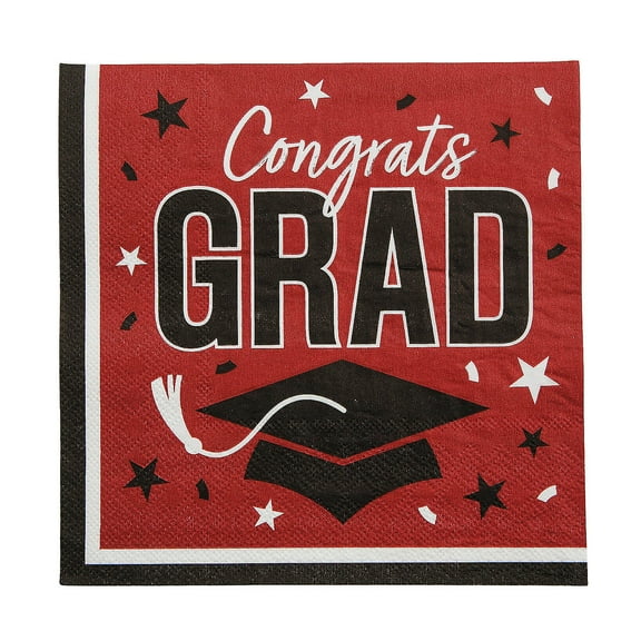 6 1/2" Bulk 50 Count Burgundy Congrats Grad Paper Luncheon Napkins