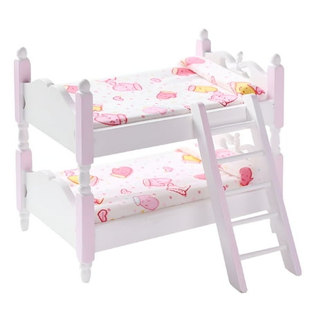 LAMIRO 1/12 Scale Dollhouse Miniature Furniture Wooden Bunk Bed Doll House Decor
