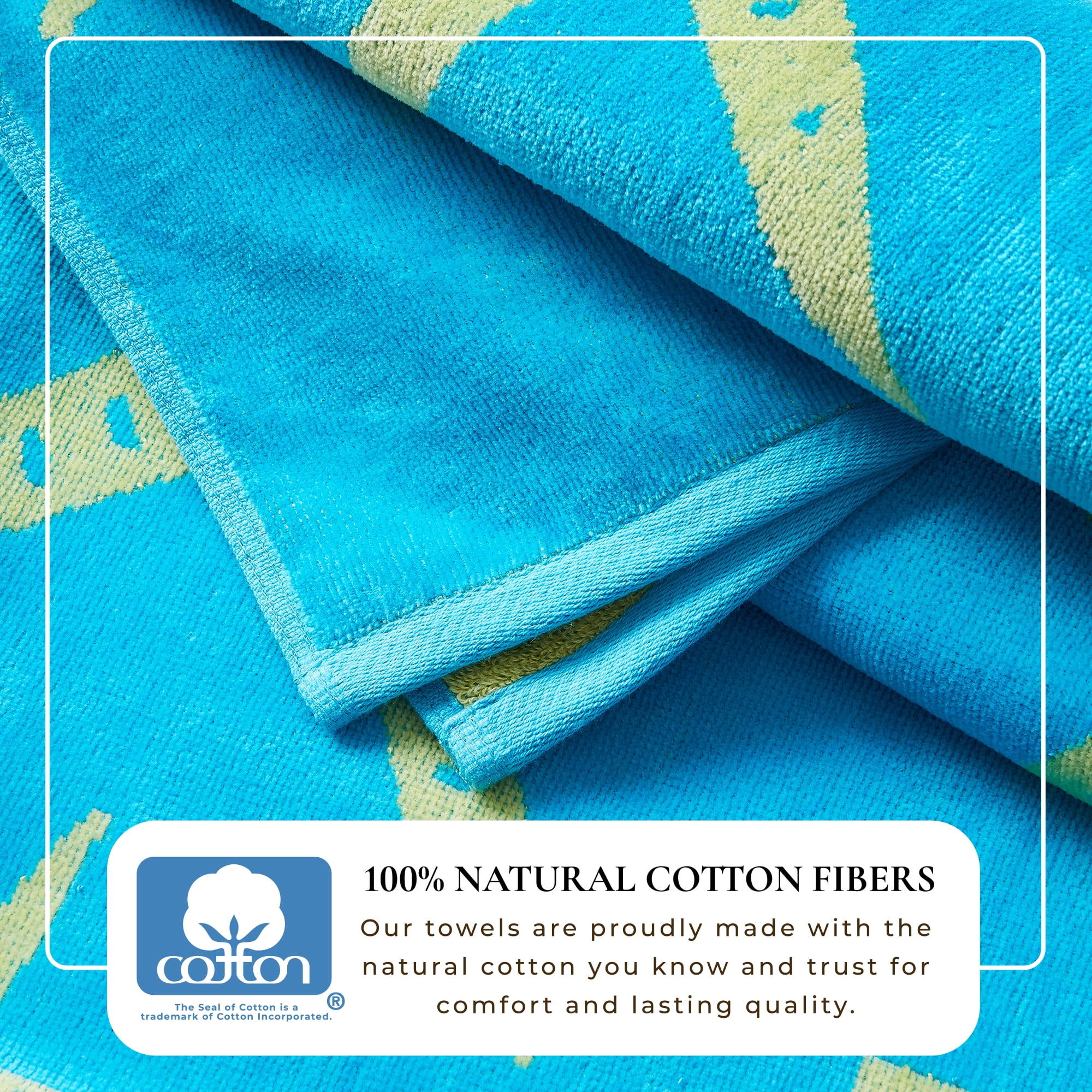 100% Cotton Jacquard 2 Pack 30" x 60" Printed Beach & Pool Towels (Blue/Yellow Starfish & Stripes, 2 Pack- 30" x 60")