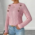 thumbnail image 4 of Vivianyn HD Women's Floral Applique Cable Knit Sweater, Crew Neck Casual Pullover,Pink,Size S-XL, 4 of 6