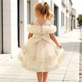 thumbnail image 4 of Flower Girls Dress Tulle Spaghetti Strap Pearl Belt Ruffle Hem Xmas Party Formal Beige 2-3Years, 4 of 7