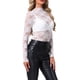 thumbnail image 4 of INSPIRAR CHIC Blusa de Mujer de Malla Transparente Cuello Alto de Manga Larga con Encaje Floral XS Blanca, 4 of 6
