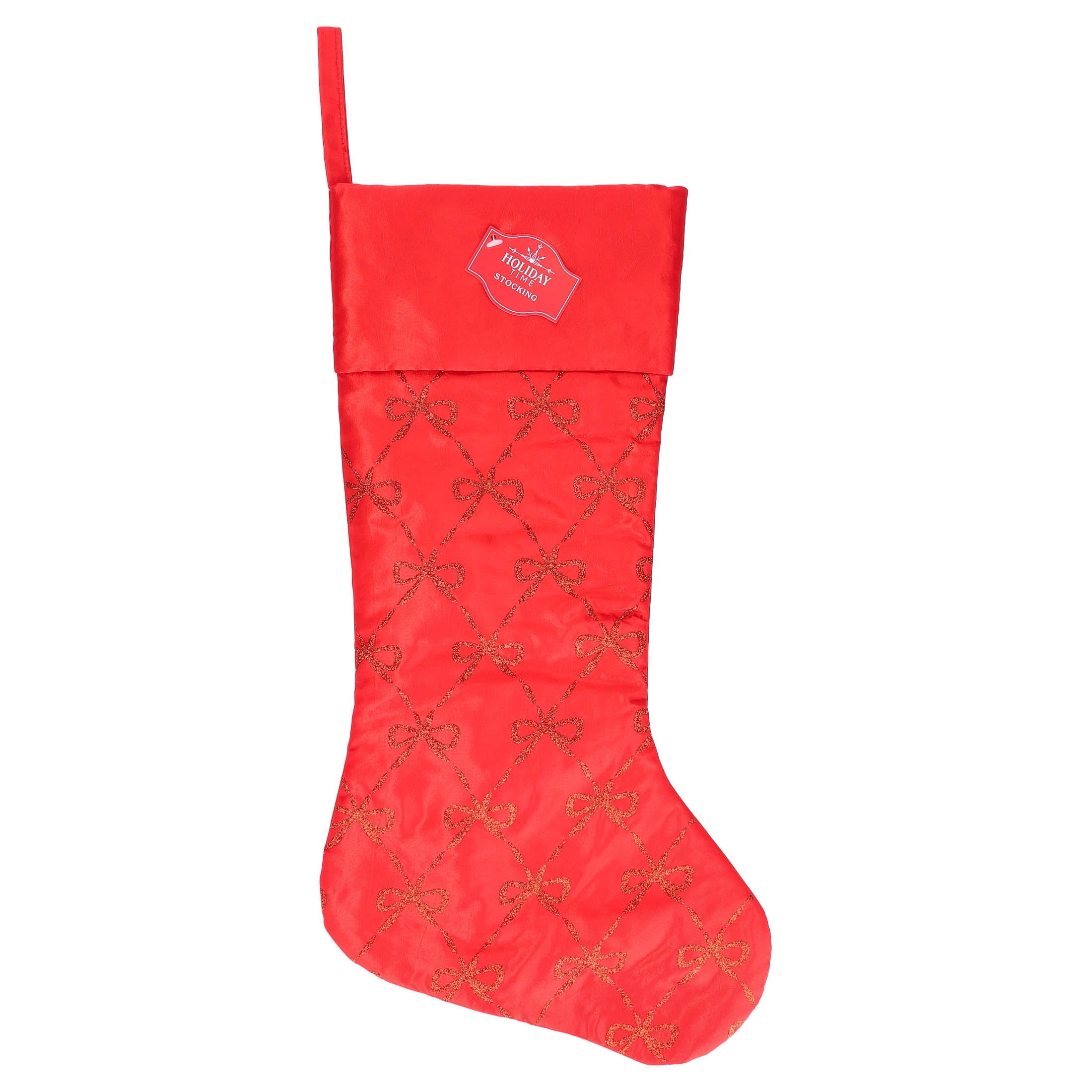 Satin Glitter Bow Christmas Stocking, Red and Gold, 19", by Holiday Time