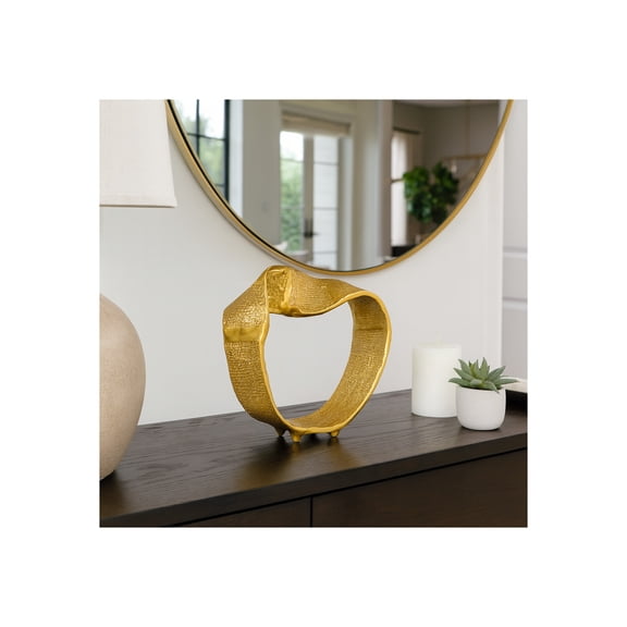 Modern Decorative Metal Sculpture - Textured Aluminum Accent Piece - Contemporary Art Display for Home, Office, Bedroom, Living Room - 10" Gold