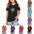 thumbnail image 5 of WOYY Little Girls Cold Shoulder T Shirt Dandelion Print Short Sleeve T-Shirt, Sizes 3-12, 5 of 5