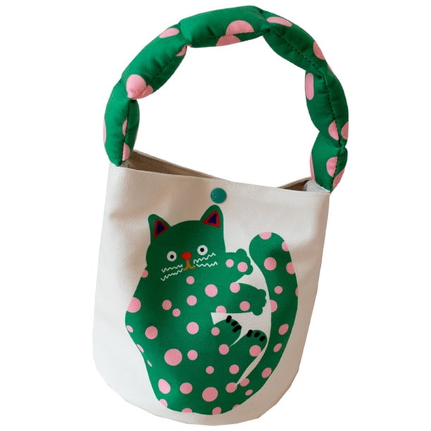 Bolso de lona Estética - Bolso de compras escolar para mujer con bandolera Bolso de lona con forma de cubo y gato