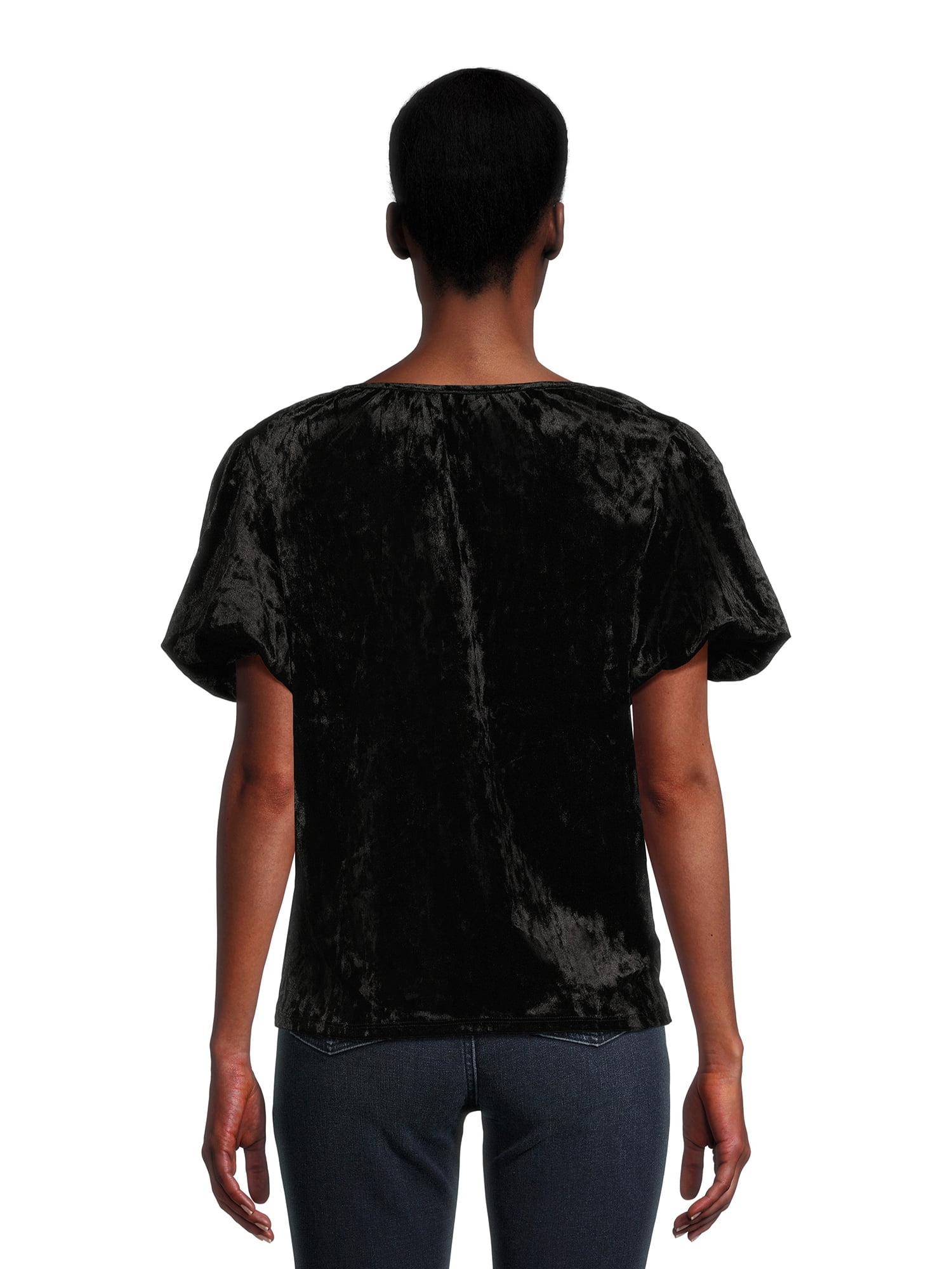 Time and Tru Women's Crushed Velvet Top with Short Sleeves, Sizes XS-XXXL