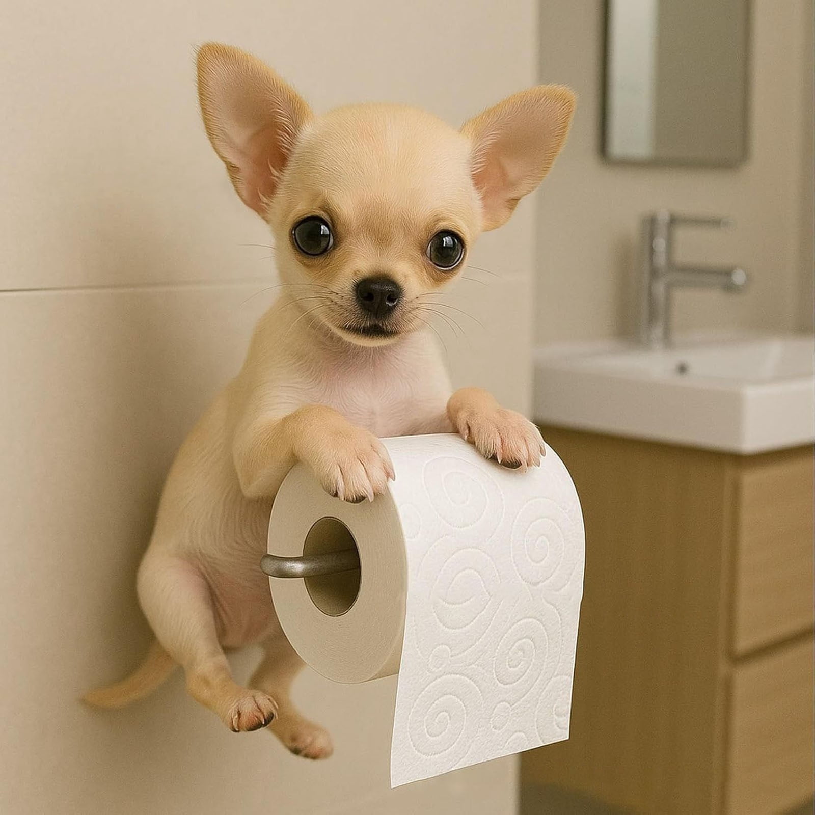 DUBF Dog Paper Towel Holder - Cute Puppy Wall Mounted Toilet Roll Dispenser - Pet Theme Bathroom Tissue Storage for Home RV Dorm Kitchen for Dog Lovers