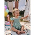 thumbnail image 5 of BemeyourBBs Toddler Baby Girls Smocked Rompers Summer One Piece Jumpsuits Clothes Solid Color Ruched Bowknot Front Fly Sleeve Infant Playsuit Ruffle Overalls Shorts, 5 of 9