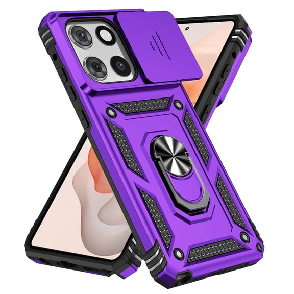 Kryonix for Motorola Moto G Stylus 2025 6.7” case,Military Grade Drop Impact,360 Metal Rotating Ring Kickstand Holder,Camera Lens Slide Protection Case,Armor Shockproof Case,TPU Bumper,Purple