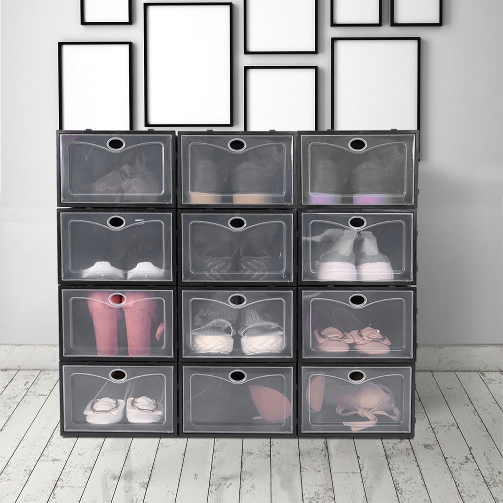 12Pcs Foldable Plastic Transparent Shoe Box Storage Clear Stackable Organizer 