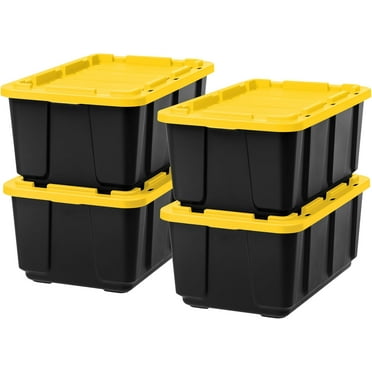 IRIS USA 27Gal/108Qt 4 Pack Large All-Weather Heavy-Duty Stackable Storage Plastic Bin Tote Container with Quick Snap Lid, Yellow