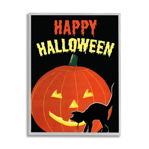 Stupell Industries Happy Halloween Haunted Jack-o-Lantern Graphic Art Gray Framed Art Print Wall Art, Design by The Saturday Evening Post