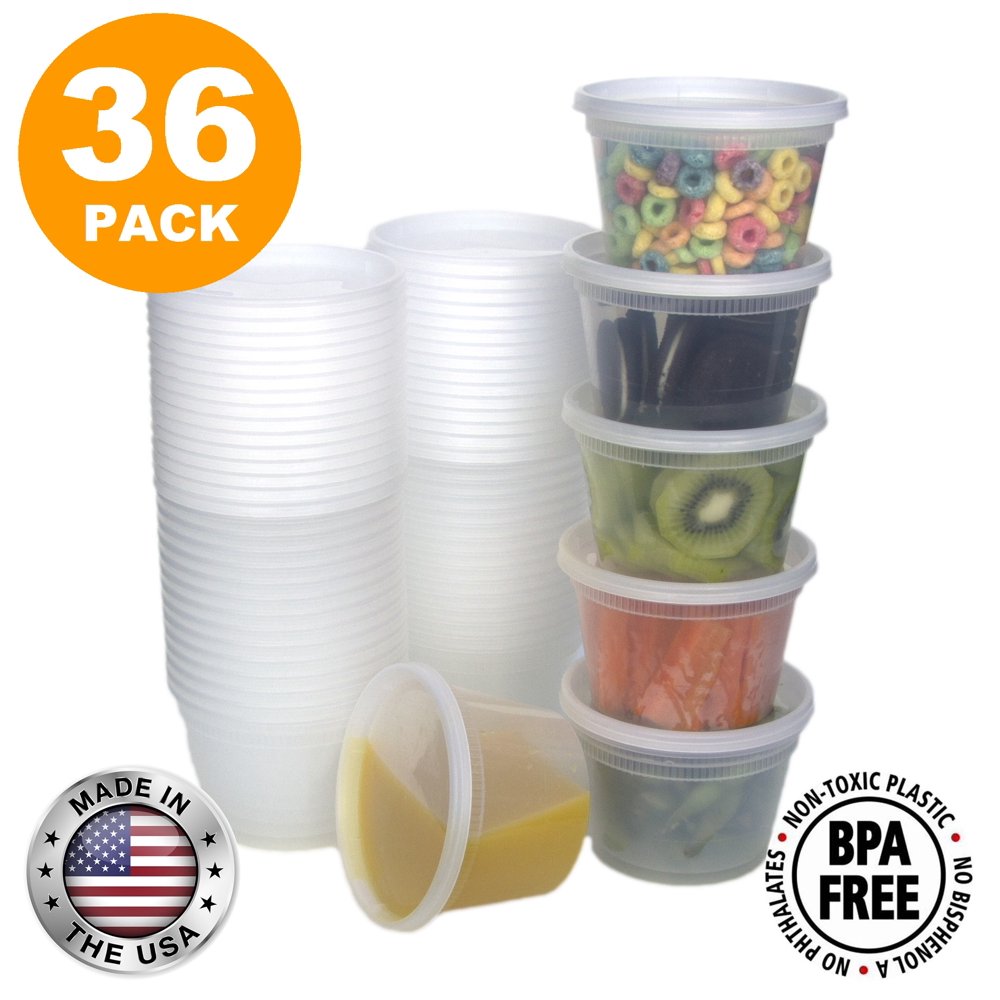 Food Storage Containers with Lids, Round Plastic Deli Cups, US Made, 16