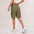 thumbnail image 4 of Women's Drawstring Pockets Cargo Elastic Waist Hiking Bermuda Shorts for Casual Summer Olive Color L, 4 of 6