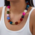 thumbnail image 3 of NICKSUN Vintage Dopamine Chunky Square Acrylic Bead Choker Necklace, Handmade Marbled Resin Statement Collar with Irregular Gold Metal Accent, Trendy Vacation Fashion Neck Jewelry, 3 of 7