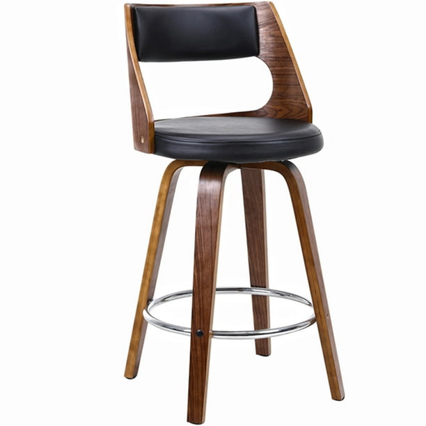 MidCentury 26" Bar Stools with Backrest and Foot Ring, Wood Swivel Barstools Counter Bar Chair