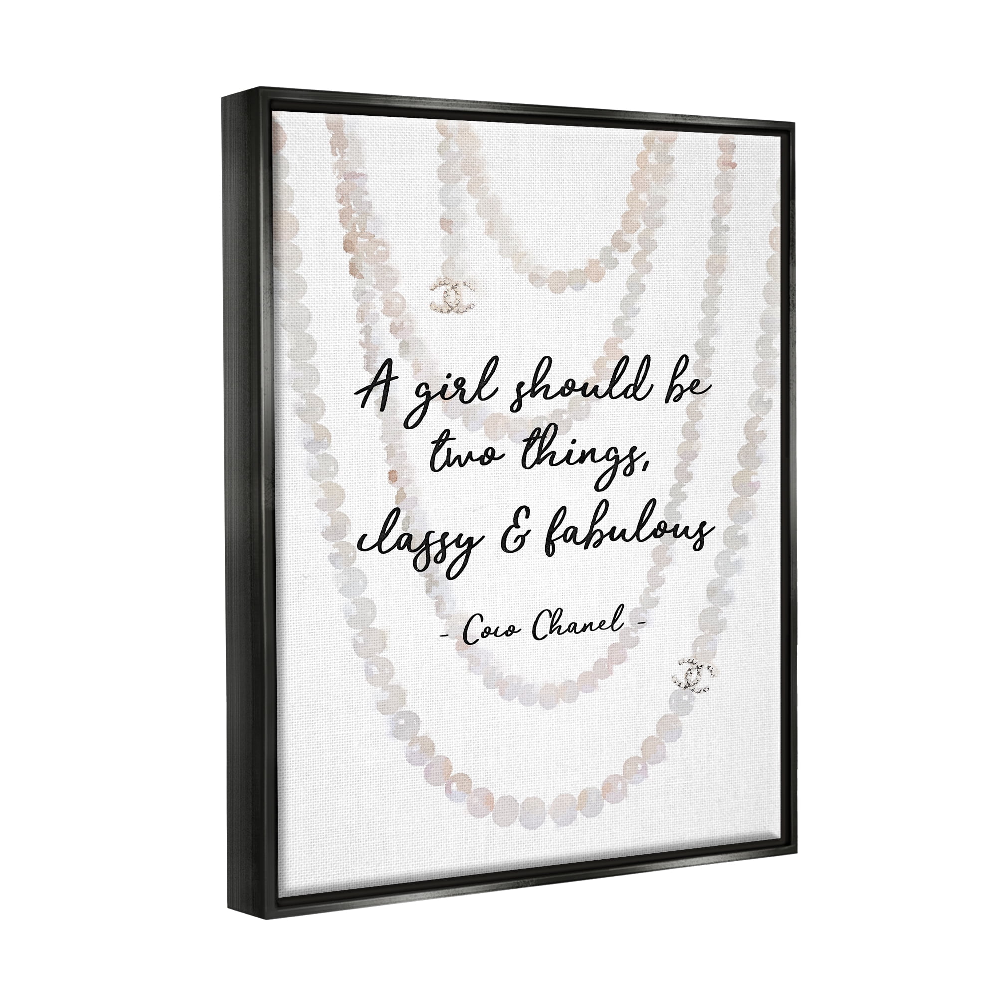 Stupell Industries Classy and Fabulous Fashion Quote with Pearls Jet Black Framed Floating Canvas Wall Art, 24x30, by Amanda Greenwood