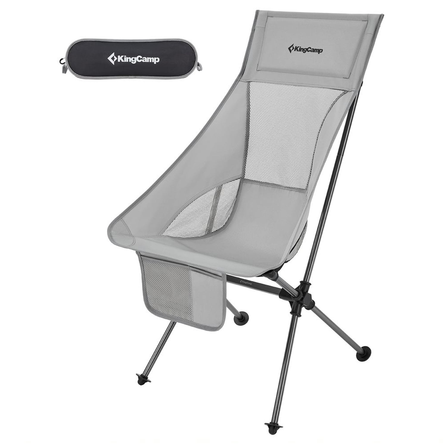 KingCamp Ultralight High Back Portable Camping Folding Chair w/ Bag, Gray