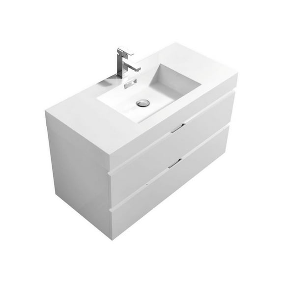 Kubebath Bliss 40" High Gloss White Wall Mount Modern Bathroom Vanity