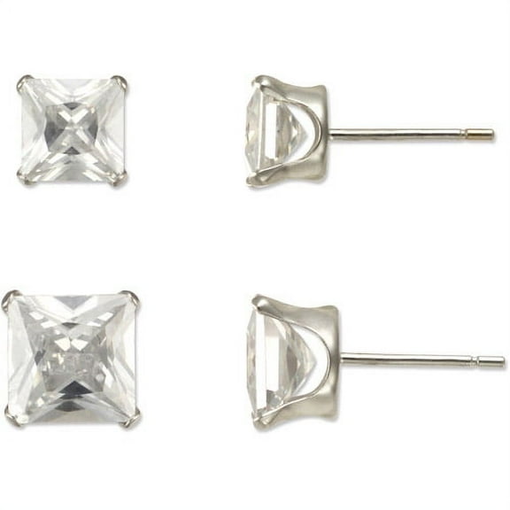 Brilliance Fine Women’s 10 kt White Gold Princess‑Cut CZ Stud Earring Set – 5 mm & 6 mm