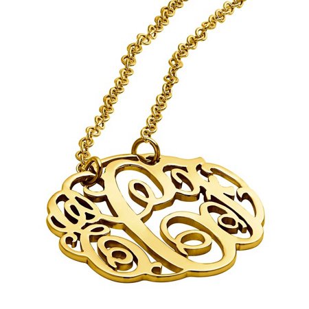 Personalized Handmade Women's Monogram Necklace 1 1/4, Available in Sterling Silver, 10kt Gold and 14kt Gold, 14, 16, 18 and 20 Long