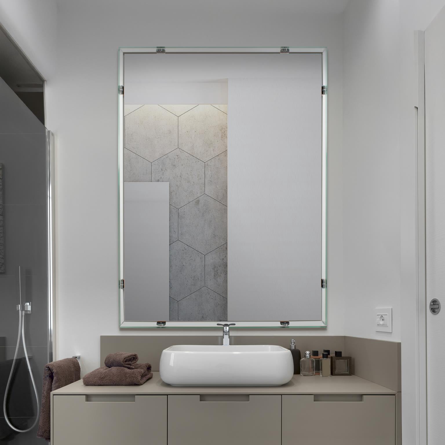 Vivaldo Floating Vanity Mirror with Clear Glass Box Frame