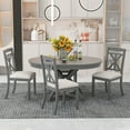 thumbnail image 3 of Harper & Bright Designs Farmhouse Extendable Round Dining Set for 4, Kitchen Dining Table Set with 4 Upholstered Dining Chairs for Dining Room, Grey, 3 of 14
