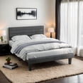 thumbnail image 2 of Zimtown Twin Platform Upholstered Bed Frame with Soft Adjustable Headboard, Wooden Mattress Foundation,No Box Spring Needed, Dark Gray, 2 of 7