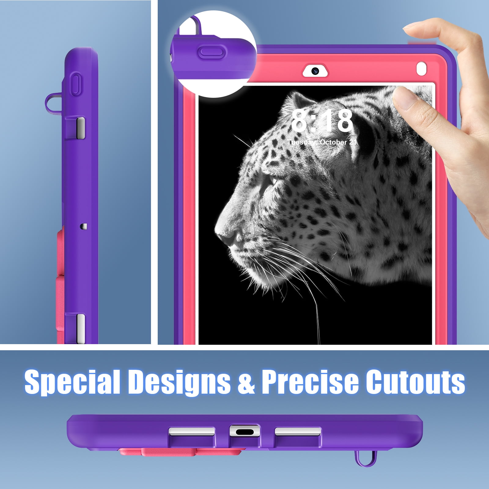 TECH CIRCLE Kids Case for iPad 9.7 2018/2017/iPad Air 2/Pro 9.7 with Pencil Holder,Shockproof Portable Handle Stand Protective Kids Case for iPad 9.7 Inch 6th Gen/5th Gen/Air 2/Pro 9.7",Purple/Rose
