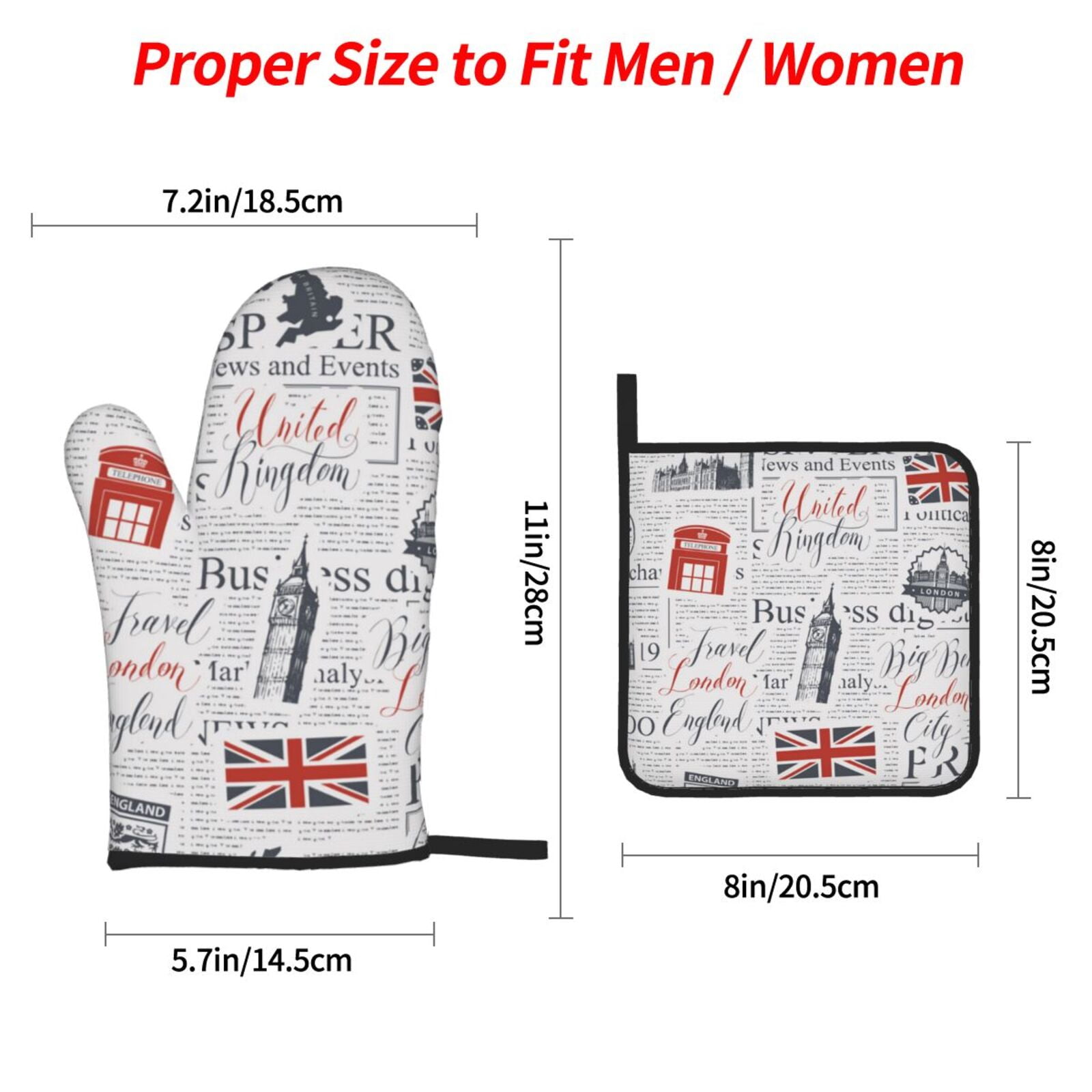 Uk And London British Vintage Newspaper 4Pcs Oven Mitts and Pot Holders Sets Oven Kitchen Gloves Hot Pads for Cooking BBQ Baking Grilling