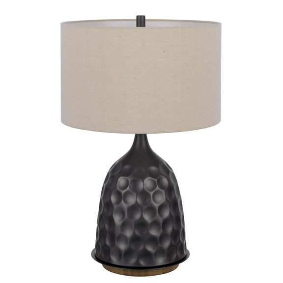 HomeRoots 524739 29 in. Metal Table Lamp with Drum Shade, Gray & Brown
