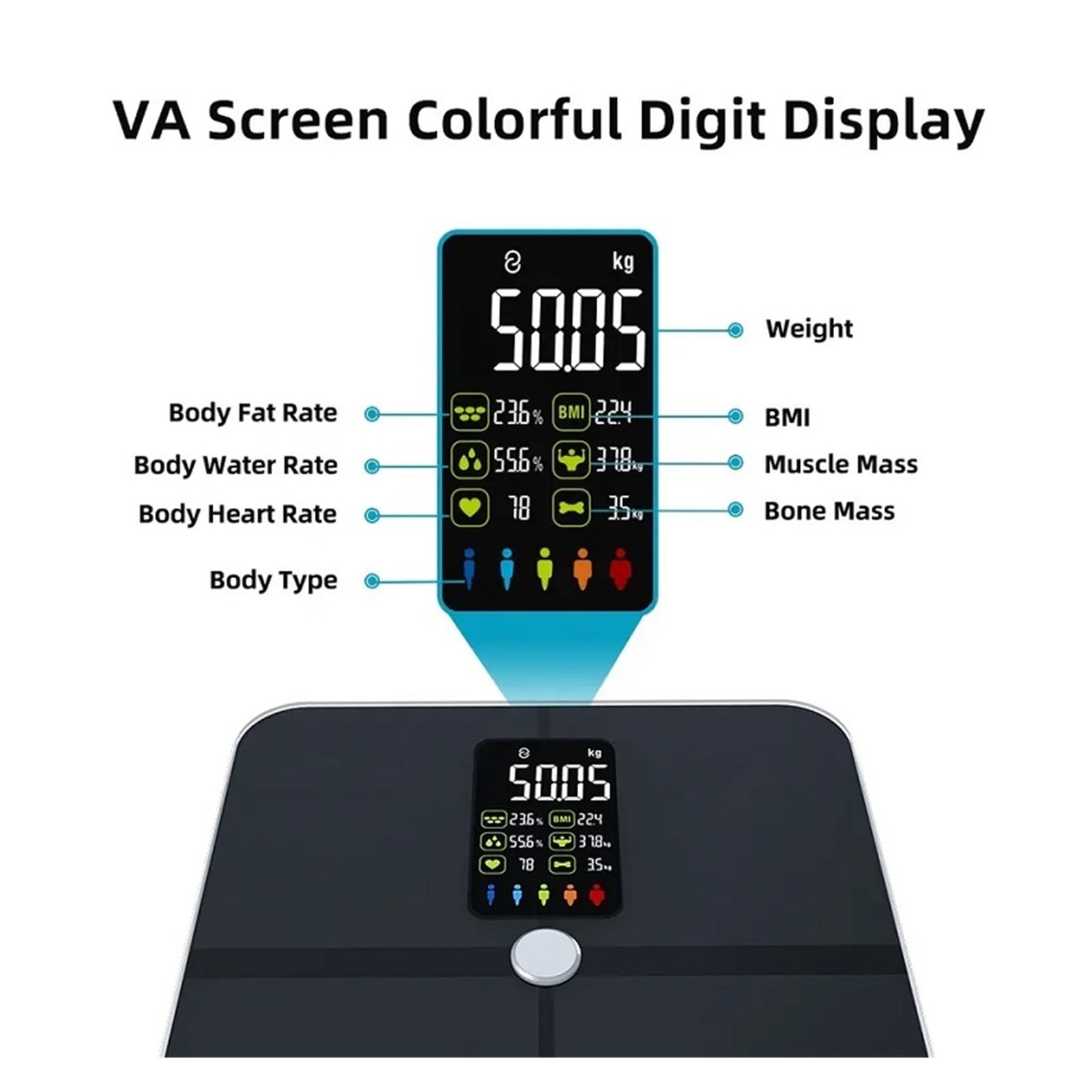 Smart BMI Scale Smart Digital Body Weighing Scale, Body Fat Scale Body Composition Analyzer, Weighing Scale Bathroom Weight Scale ,Heavy Duty Design