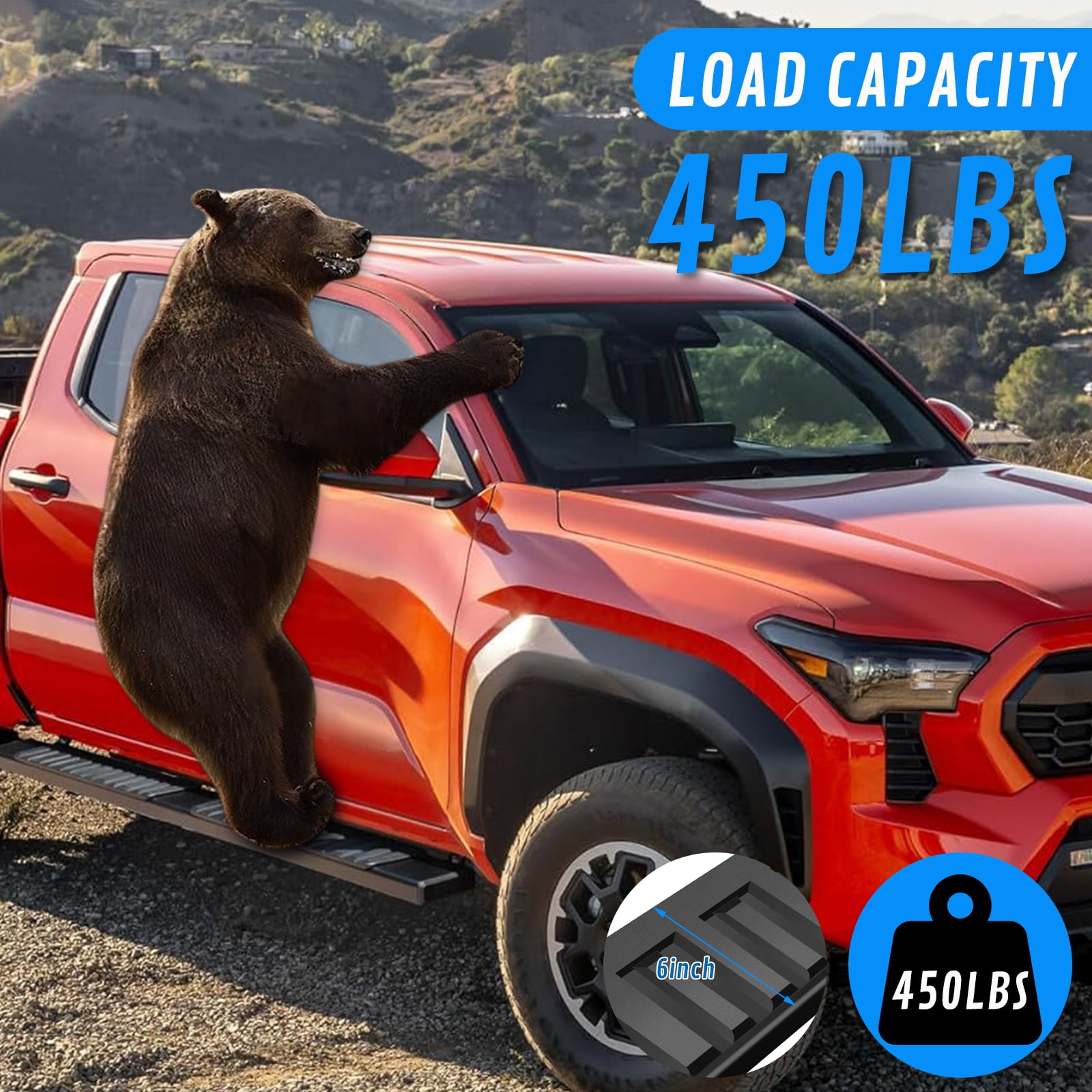 Running Boards Side Steps Compatible with 2024 2025 Toyota Tacoma Double Cab & Crew Cab (4 Full-Size Doors), Heavy-Duty Carbon Steel Nerf Bar Side