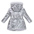thumbnail image 4 of PXLKNZH Girls Winter Coats Shiny Hooded Jackets Thick Warm Puffy Waterproof Windproof Parka Ski Snow Jacket Outerwear 4-12Years Silver,140/9 Years, 4 of 7