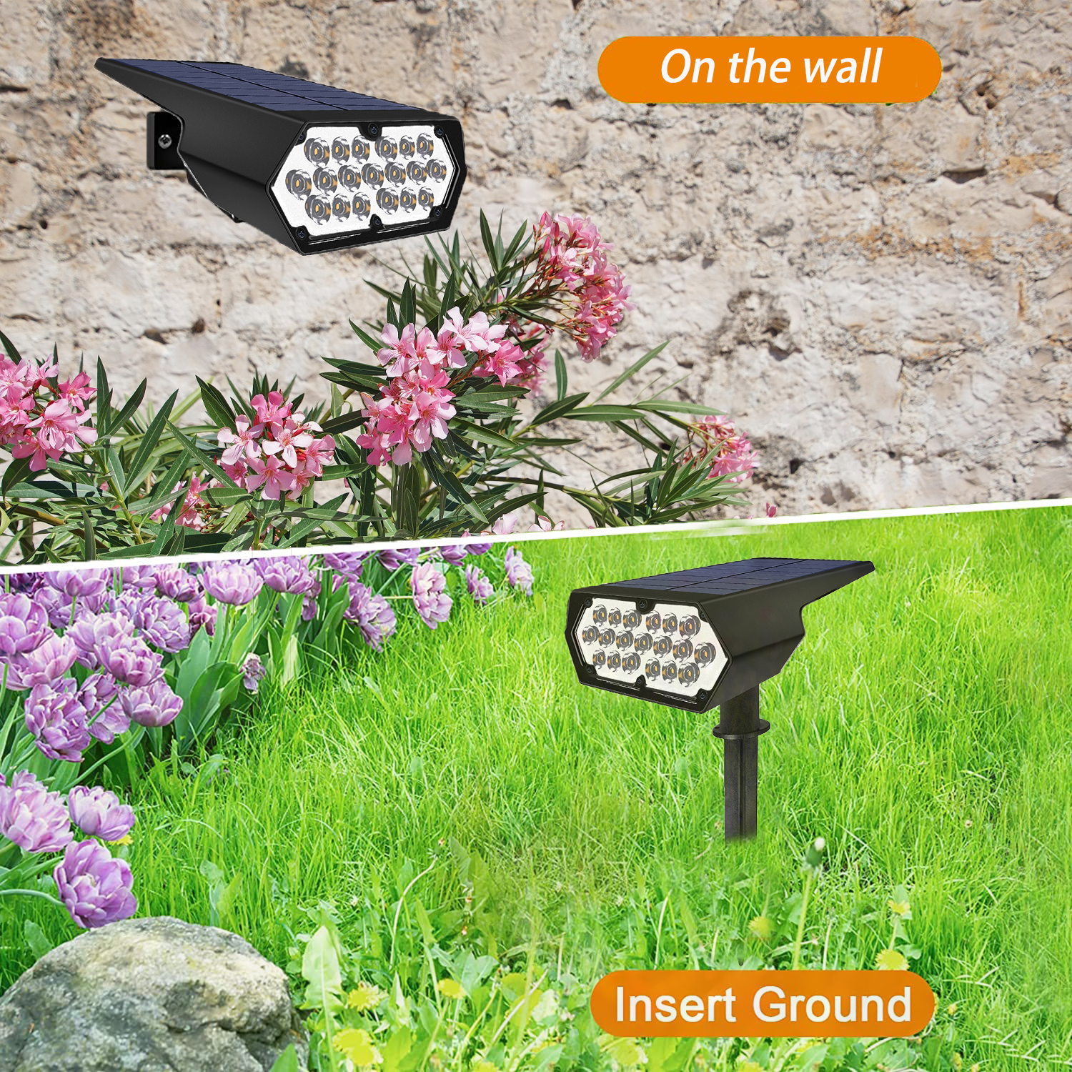 Solar Spot Light Outdoor , 19 Highlight LED Solar Landscape Spotlight, IP65 Waterproof Solar Spot Lights Outdoor for Garden Yard Driveway Walkway and Christmas Decoration (2 Pcak)