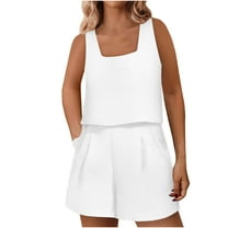 LYXSSBYX Two Piece Sets for Women Summer Women's Two Piece Casual Shorts with Pockets Set Short Sleeved Solid Color Casual Neck Top Shirt Set
