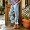 thumbnail image 5 of Oksale Womens Summer Pants Petite Loose Fit Ankle Linen Pants Fashion Lady Straight Leg Trousers with Pockets Causal Drawstring Stretch Waisted Trousers Light Blue L, 5 of 8