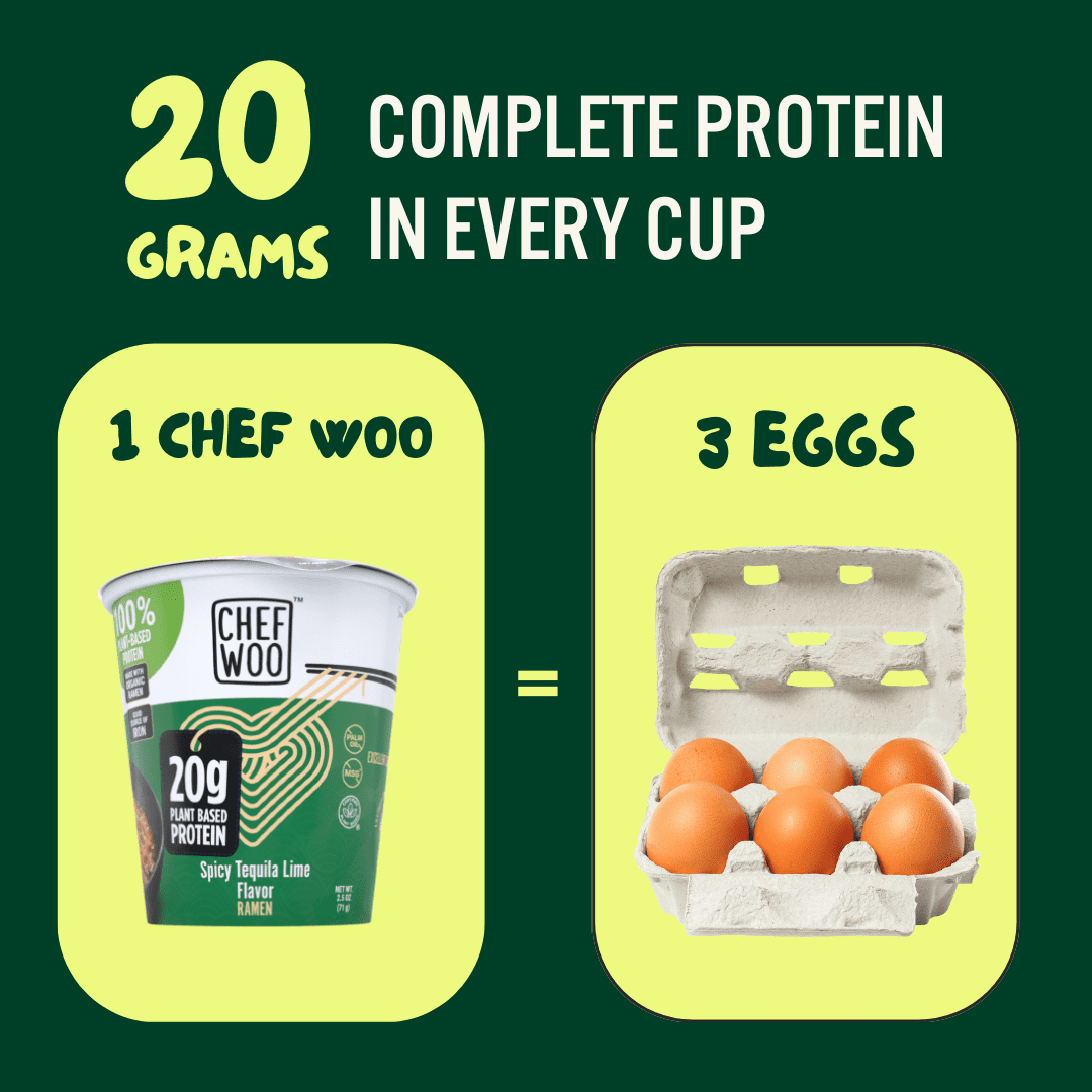 Chef WOO Spicy Tequila Lime Ramen, High Protein Noodles, 20g of Animal-free, Bioavailable Protein, 2.5 oz Cup