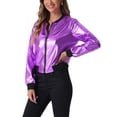 thumbnail image 4 of INSPIRE CHIC Women's Casual Stand Collar Metallic Zip Crop Length Bomber Jacket M Light Purples, 4 of 6