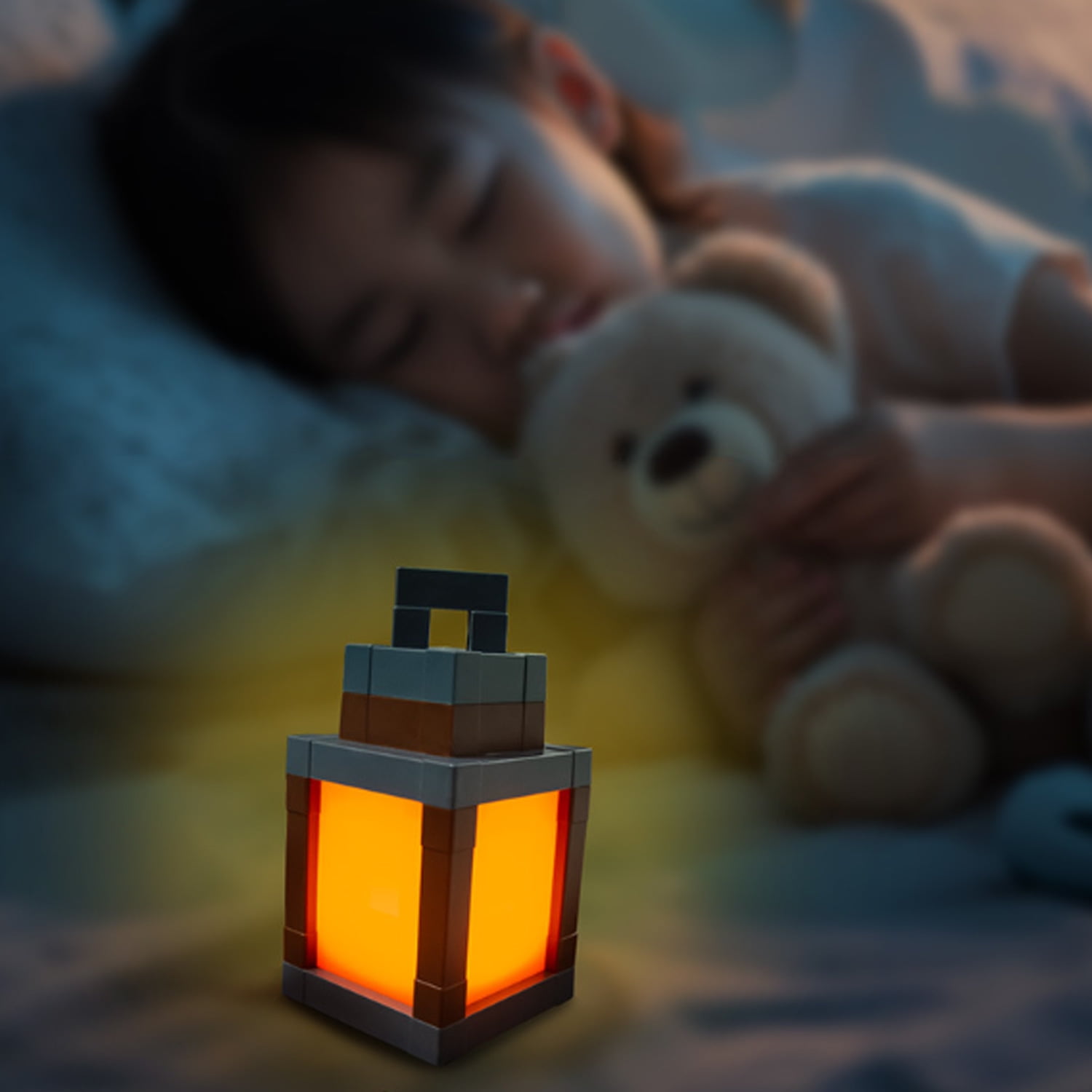 D.FAMILY  Pixelated Lantern LED Night Light for Night Use-16-Color Bedrooms Touch Switch&Remote Control