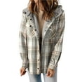 thumbnail image 3 of Women's Plaid Jacket Long Sleeve Button Down Fleece Hooded Jackets Warm Coat Gray-Yellow Checkered S, 3 of 7