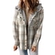 thumbnail image 3 of Chaqueta de Cuadros para Mujer, Larga, Botones, Capucha de Forro , Abrigo Cálido Gris-Amarillo S, 3 of 7